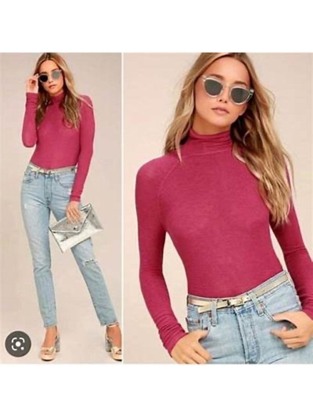 Free People Sangria Red Mockneck Weekend Snuggle Sheer Knit Long Sleeve Top L